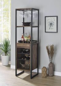 Weathered Oak and Black Wine Rack with 1 Drawer