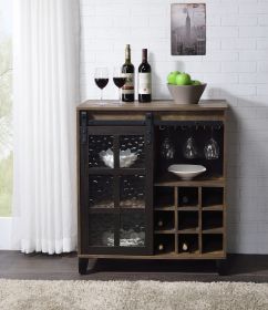 Rustic Oak and Black Wine Cabinet with Door