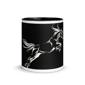 Galloping Grace Coffee Mugs Black & White Horse Art Mug Design By HadiArts (Color + Size: Black- 11-Oz)